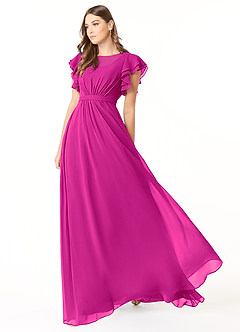 Azazie Daphne Modest Bridesmaid Dresses A-Line Ruffled Chiffon Floor-Length Dress image6