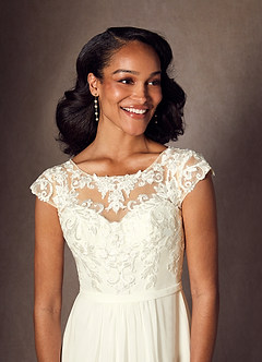 Azazie Brynslee Wedding Dresses Cream A-Line Scoop Sequins Chiffon Dress image4