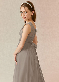 Azazie Georgette Junior A-Linie Spitze Tüll Kleid Taupe image6