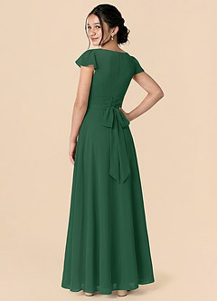 Azazie Payton Junior Dark Green A-Line Bow Chiffon Dress image2