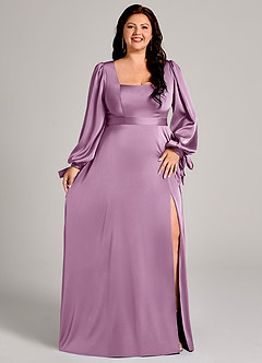 Azazie Leonia Brudtärnklänningar Klä av A-Linje i Stretch Satin Långärmad Blåregn image11