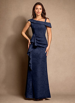 Azazie Hamptons Mother of the Bride Dresses Dark Navy A-Line Pleated Floral Burnout Dress image6