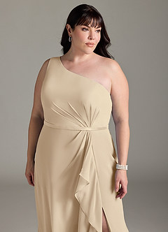 Azazie Liza Bridesmaid Dresses Champagne Mermaid One Shoulder Chiffon Dress image10