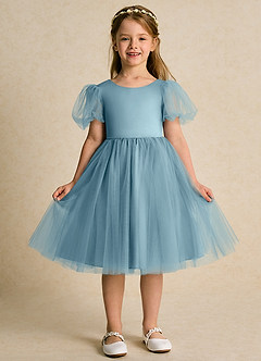 Azazie Duchess Blumenmädchenkleider A-Linie mit ärmel Tüll Kleid Stimmungsvolles Blau image4