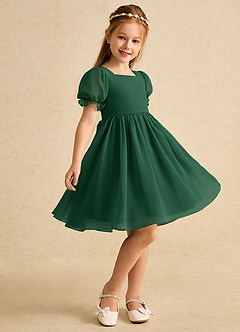 Azazie Jolie Blumenmädchenkleider A-Linie mit ärmel Chiffon Kleid Dunkelgrün image1