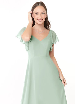 Azazie Syenna Bridesmaid Dresses Agave A-Line Ruched Chiffon Dress image5