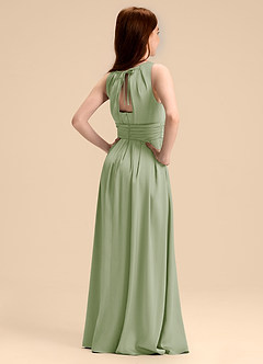 Azazie Bibiane Junior Jurk van Stretch Satijn met A-Lijn Geplooid Stoffige Salie image7