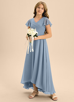 Azazie Induh Junior Abito A-Line in Chiffon Plissettato Blu Polveroso image2