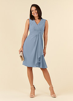 Azazie Theron Mother of the Bride Dresses Dusty Blue A-Line V-Neck Pleated Chiffon Dress image5