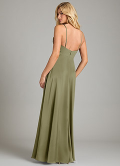 Azazie Sarella Vestidos de damas de honor Vestido de Pistacho de Satén Elástico de Corte en A con Plisado image2