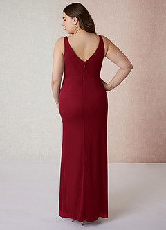 Azazie Leandra Bridesmaid Dresses Burgundy Mermaid V-Neck Pleated Mesh Dress image9