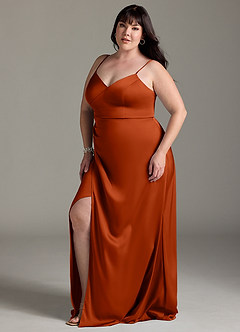 Azazie Marchella Robes de demoiselle d'honneur Robe Trapèze en Satin extensible Corset Paprika image10