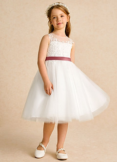 Azazie Lettie Jurken voor bloemenmeisjes Baljurk Jurk van Kant Ivoor Antiek Roze image4