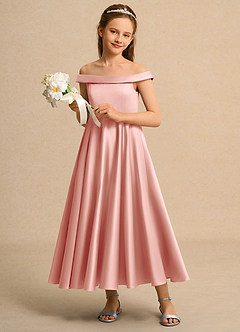 Azazie Teeny Junior Formal vestidos de niña de las flores Vestido de Rosetón de Satin Mate de Corte En A con Plisado image4