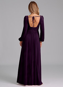 Azazie Norah Bridesmaid Dresses Grape A-Line Long Sleeve Velvet Dress image6