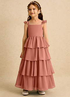 Azazie Boba vestidos de niña de las flores Vestido de Mai Tai de Gasa de Corte En A con Escote Cuadrado image4
