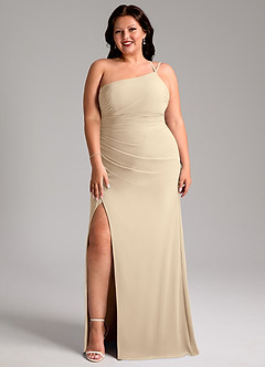 Azazie Eren Robes de demoiselle d'honneur Robe Fourreau en Mousseline de soie Ue épaule Champagne image10