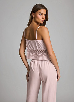 front Lyocell-Cotton Lace-Waist Cami & Long Pants Pajama Set