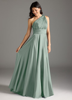 Azazie Charlize Bridesmaid Dresses Agave A-Line One Shoulder Stretch Satin Dress image2