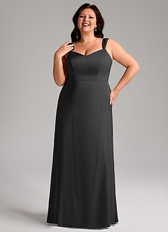Azazie Denice Bridesmaid Dresses Black Sheath Pleated Stretch Satin Dress image10