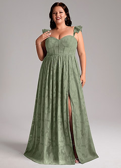 Azazie Denisse Bridesmaid Dresses Pistachio A-Line Ruched Floral Burnout Dress image7