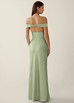 Gwendonme Light Green Satin Crystal Linen Prom Dress image2