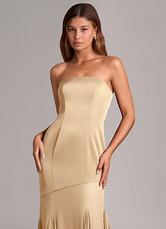 Azazie Uma Bridesmaid Dresses Champagne Mermaid Strapless Chiffon Convertible Dress image2