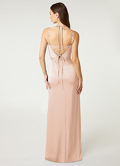 Azazie Desi Bridesmaid Dresses Blushing Pink Sheath Halter Corset Stretch Satin Dress image2
