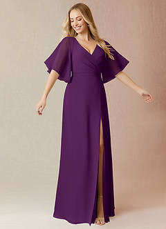 Azazie Cierra Final Sale Grape A-Line V-Neck Chiffon Dress image1