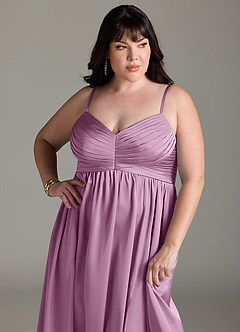 Azazie Alia Bridesmaid Dresses Wisteria A-Line Pleated Stretch Satin Dress image14