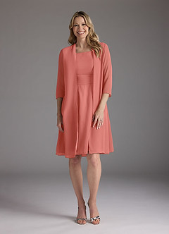 Azazie Shirley Mother of the Bride Dresses Salmon Pink A-Line Scoop Pleated Chiffon Dress image1