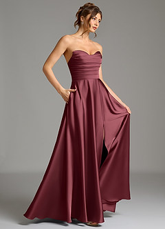 Azazie Ayla Vestidos de damas de honor Vestido Merlot de Satén Elástico de Línea A con Corsé image6