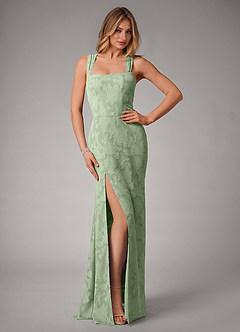 Azazie Luci Robes de demoiselle d'honneur Robe Sirène Convertible en Blumen-Burnout Plissée Vert Sauge image1