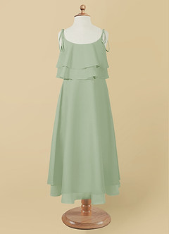 Azazie Temi Flower Girl Dresses Dusty Sage A-Line Spaghetti Strap Chiffon Dress image10