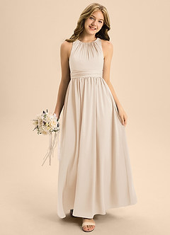 Azazie Jaylah Junior White Alabaster A-Line Pleated Stretch Satin Dress image3