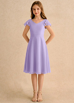 Azazie Narin Girls Formal Flower Girl Dresses Lilac A-Line with Sleeves Chiffon Dress image5