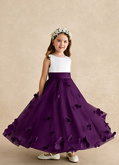 Azazie Vi vestidos de niña de las flores Vestido de Uva de Tul de Corte En A con Sin mangas image8