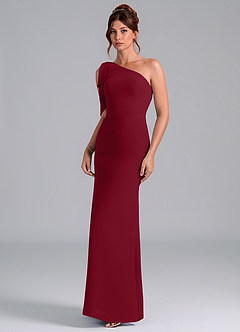 Azazie Rinna Bridesmaid Dresses Burgundy Mermaid One Shoulder Chiffon Dress image3