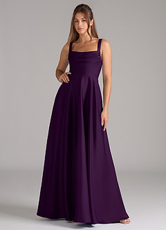 Azazie Shaude Robes de demoiselle d'honneur Robe Trapèze en Satin extensible Plissée Grain De Raisin image1
