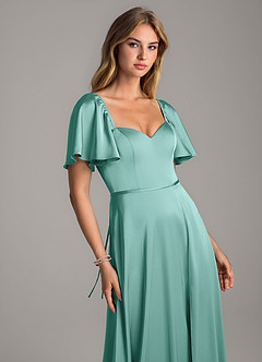 Azazie Chloe Bridesmaid Dresses Aqua A-Line Sweetheart Neckline Stretch Satin Dress image6