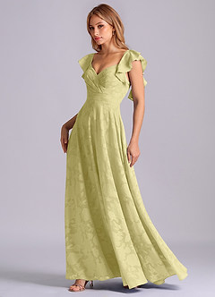 Azazie Leilani Bridesmaid Dresses Lemon Sorbet A-Line Sweetheart Neckline Floral Burnout Dress image4
