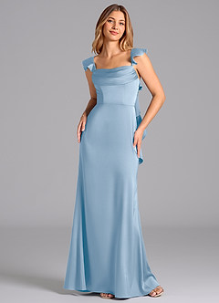 Azazie Adi Bridesmaid Dresses Powder Blue A-Line Pleated Stretch Satin Dress image4