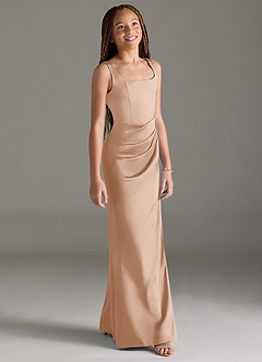 Azazie Mero Junior English Rose Mermaid Pleated Stretch Satin Dress image3