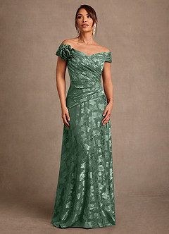 Azazie Bernadette Mother of the Bride Dresses Eucalyptus A-Line Off the Shoulder Floral Burnout Dress image1