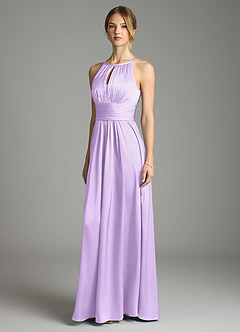 Azazie Bonnie Bridesmaid Dresses Lilac A-Line Pleated Stretch Satin Dress image1