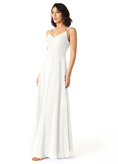 Azazie Janine Bridesmaid Dresses White A-Line V-Neck Chiffon Dress image2