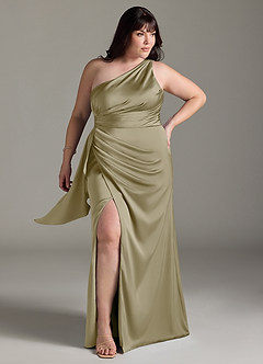 Azazie Maive Robes de demoiselle d'honneur Robe Fourreau en Satin extensible Rayé Vert Mousse image1