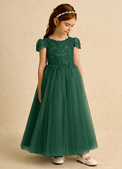 Azazie Puff Blumenmädchenkleider Ballkleid Spitze Tüll Kleid Dunkelgrün image4