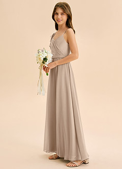 Azazie Kelsea Junior Vestido de Gris Pardo de Gasa de Corte en A con Volante image4