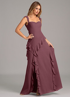 Azazie Sloane Robes de demoiselle d'honneur Robe Trapèze en Mousseline de soie Encolure en Forme de Cœur Sangria image3